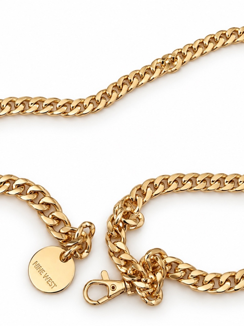 Nine West Shiny Gold Curb Chain Belt with Logo Charm